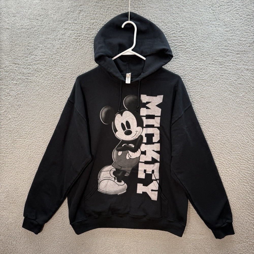 Disney Sweatshirt Adult Large‎ Black Hoodie Mickey Mouse Graphic Jerzees Grunge